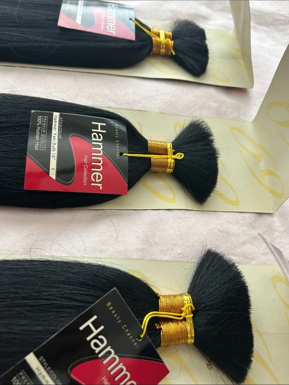 Hammer Hair Collection 16” Bulk 100% Human Hair Color 1 Black (3 packs)